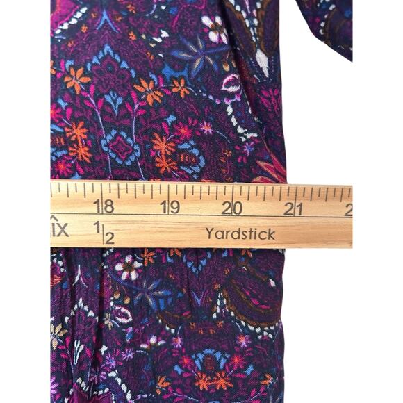 J. Jill East Village Dress L Purple Paisley Print Boho Peasant V-Neck 3/4 Sleeve - Picture 11 of 13